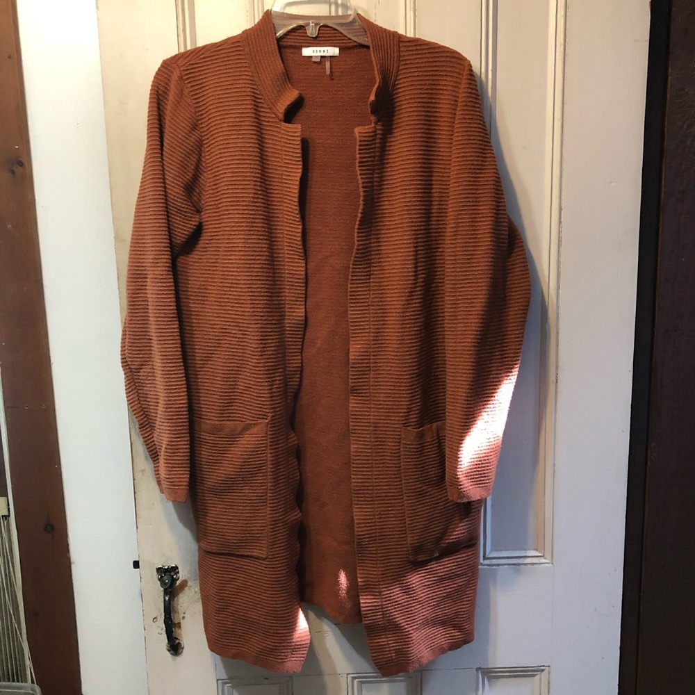 Sioni Burnt Orange Long Open Front Cardigan With